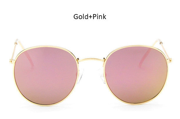Classic Vintage Small Round Sunglasses Retro Men Women Brand Designer Metal Pink Mirror Sun Glasses