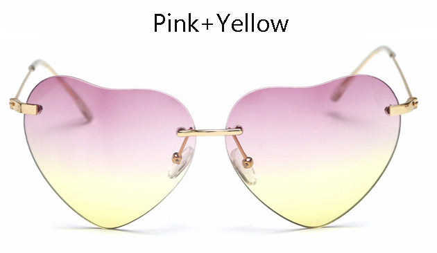TSHING Women Rimless Heart Shape Sunglasses For Female Fashion Clear Shades Ocean Lenses Sun Glasses UV400