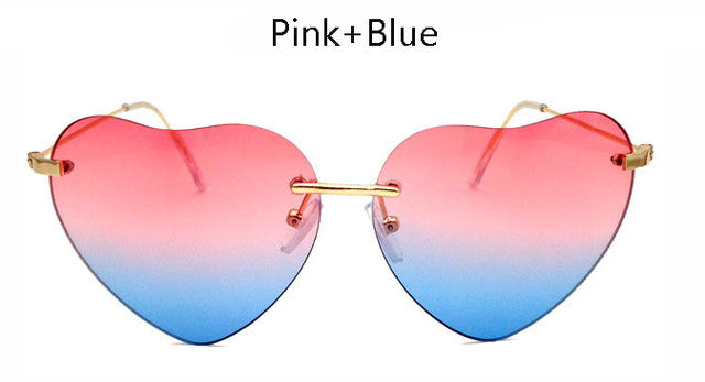 TSHING Women Rimless Heart Shape Sunglasses For Female Fashion Clear Shades Ocean Lenses Sun Glasses UV400