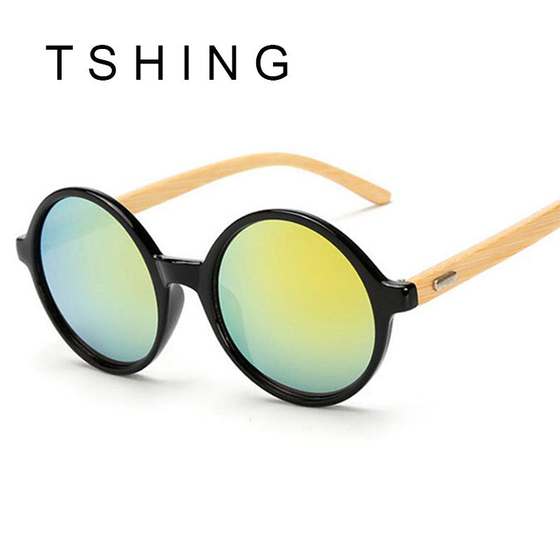 Unique Bamboo Designer Mirror Round Sunglasses Women Men Vintage Brand Sun Glasses For Male Female Original Eyewear UV400
