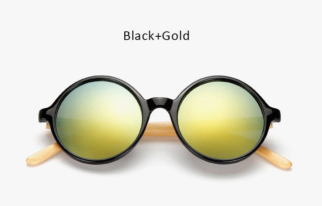 Unique Bamboo Designer Mirror Round Sunglasses Women Men Vintage Brand Sun Glasses For Male Female Original Eyewear UV400