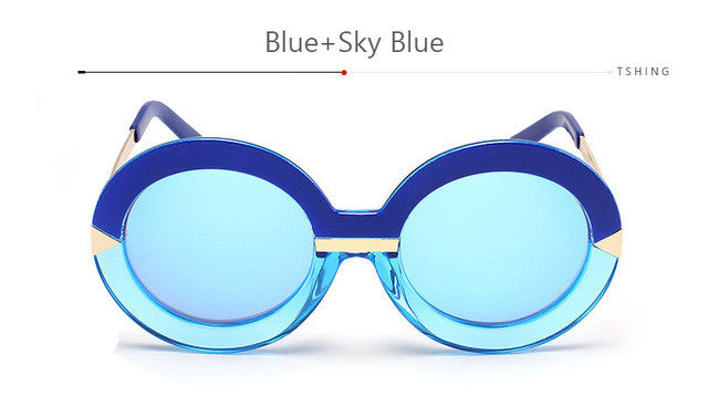 2017 New Brand Women Round Sunglasses Hollywood Pool Sea Blue Female Fashion Oversize Arrow Mirror Glasses Oculos UV400