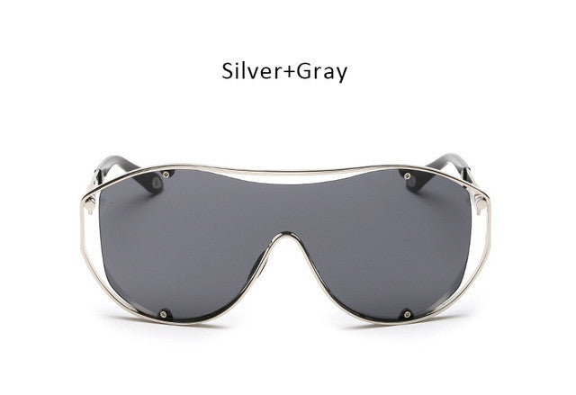 Steampunk Shield Oversize Sunglasses Men Women Celebrity Big Metal Frame Sun Glasses UV400