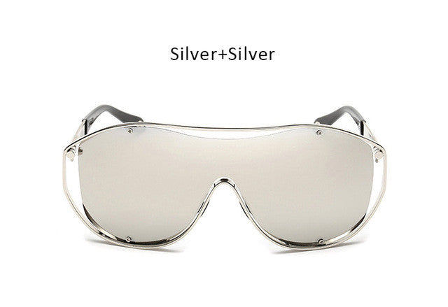 Steampunk Shield Oversize Sunglasses Men Women Celebrity Big Metal Frame Sun Glasses UV400