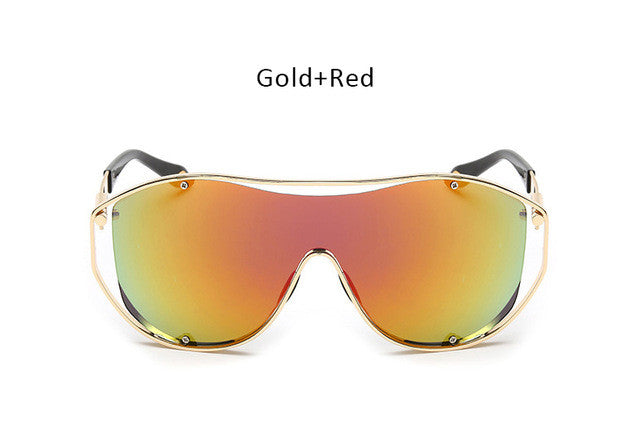 Steampunk Shield Oversize Sunglasses Men Women Celebrity Big Metal Frame Sun Glasses UV400