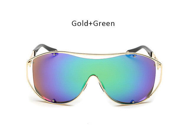 Steampunk Shield Oversize Sunglasses Men Women Celebrity Big Metal Frame Sun Glasses UV400