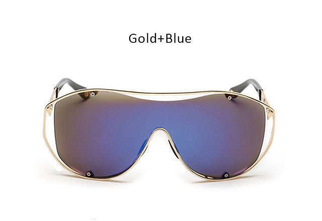 Steampunk Shield Oversize Sunglasses Men Women Celebrity Big Metal Frame Sun Glasses UV400