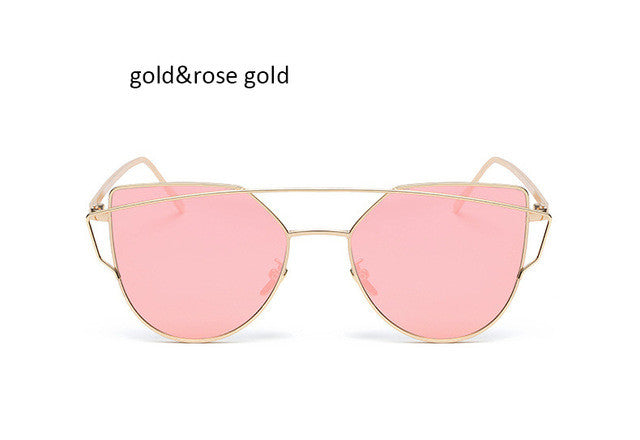 Fashion New Women Clear Lens Cat Eye Sunglasses Ladies Mirror Cateye Sun Glasses For Female