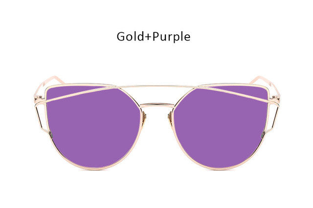 Fashion New Women Clear Lens Cat Eye Sunglasses Ladies Mirror Cateye Sun Glasses For Female