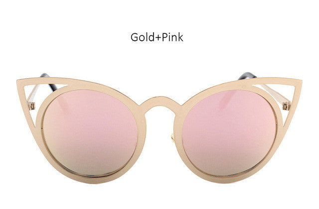 Women Round Lenses Cat Eye Sunglasses Fashion Mirror Sun Glasses Ladies Ceteye Optics Eyewear