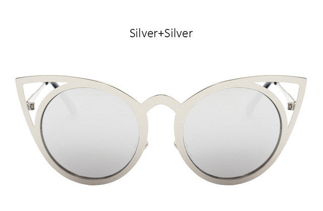 Women Round Lenses Cat Eye Sunglasses Fashion Mirror Sun Glasses Ladies Ceteye Optics Eyewear