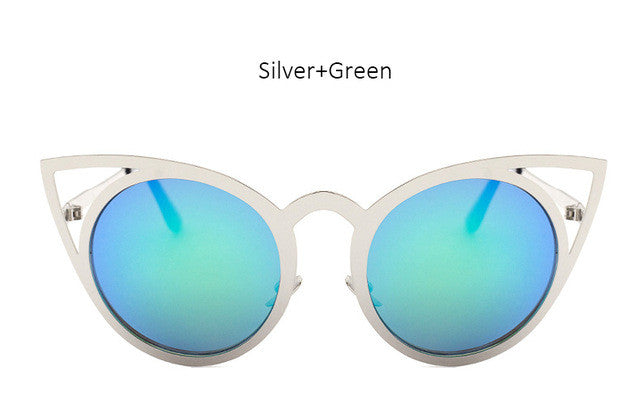 Women Round Lenses Cat Eye Sunglasses Fashion Mirror Sun Glasses Ladies Ceteye Optics Eyewear