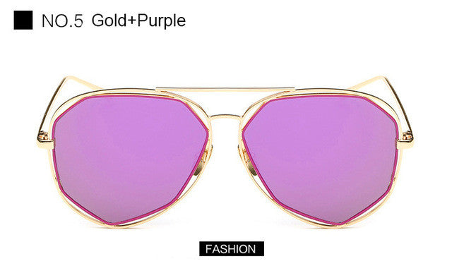 New Women Aviation Sunglasses Fashion Brand Designer Twin-Beam Mirror Shades Pilot Sunglasses UV400