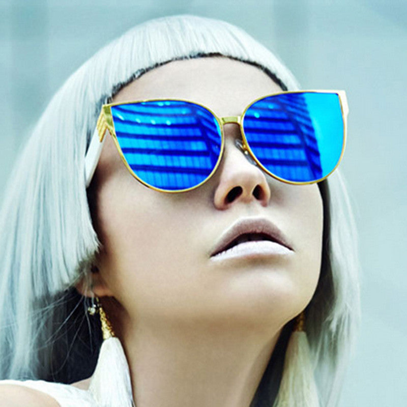 New Oversized Cat Eye Mirrored Sunglasses Women Fashion Shades Cateye Sun glasses