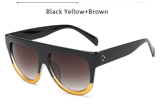 Women Flat Top Sunglasses Brand Designer Vintage Female Rivet Shades Big Frame Sun glasses UV400