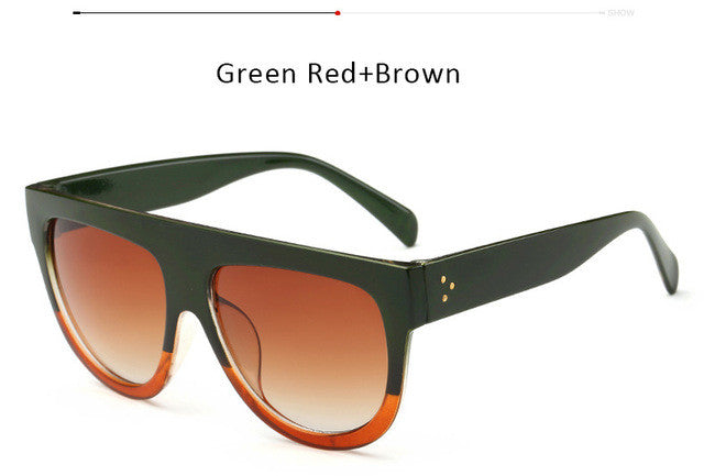 Women Flat Top Sunglasses Brand Designer Vintage Female Rivet Shades Big Frame Sun glasses UV400