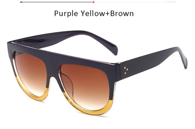 Women Flat Top Sunglasses Brand Designer Vintage Female Rivet Shades Big Frame Sun glasses UV400