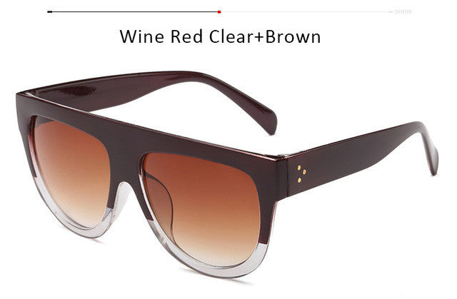 Women Flat Top Sunglasses Brand Designer Vintage Female Rivet Shades Big Frame Sun glasses UV400