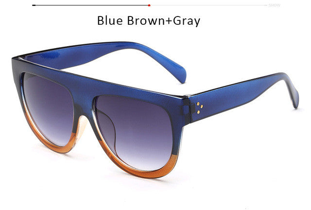 Women Flat Top Sunglasses Brand Designer Vintage Female Rivet Shades Big Frame Sun glasses UV400