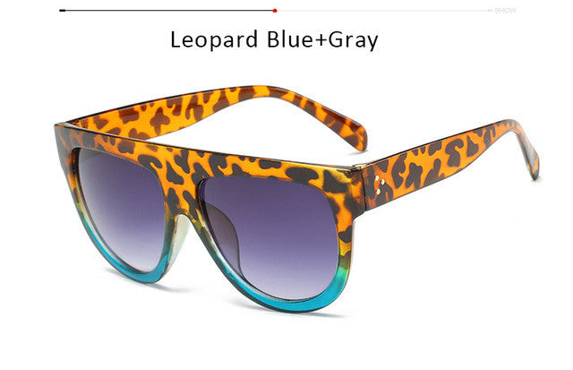 Women Flat Top Sunglasses Brand Designer Vintage Female Rivet Shades Big Frame Sun glasses UV400