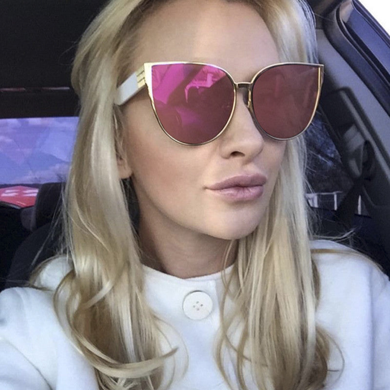 ROYAL GIRL Sunglasses Women Metal Frame Cat Eye Sunglasses Mirror  Oval Lens Brand Designer Fashion Ladies Sunglasses ss705