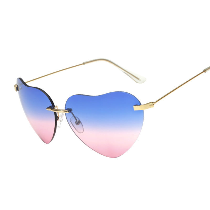 TSHING Women Rimless Heart Shape Sunglasses For Female Fashion Clear Shades Ocean Lenses Sun Glasses UV400