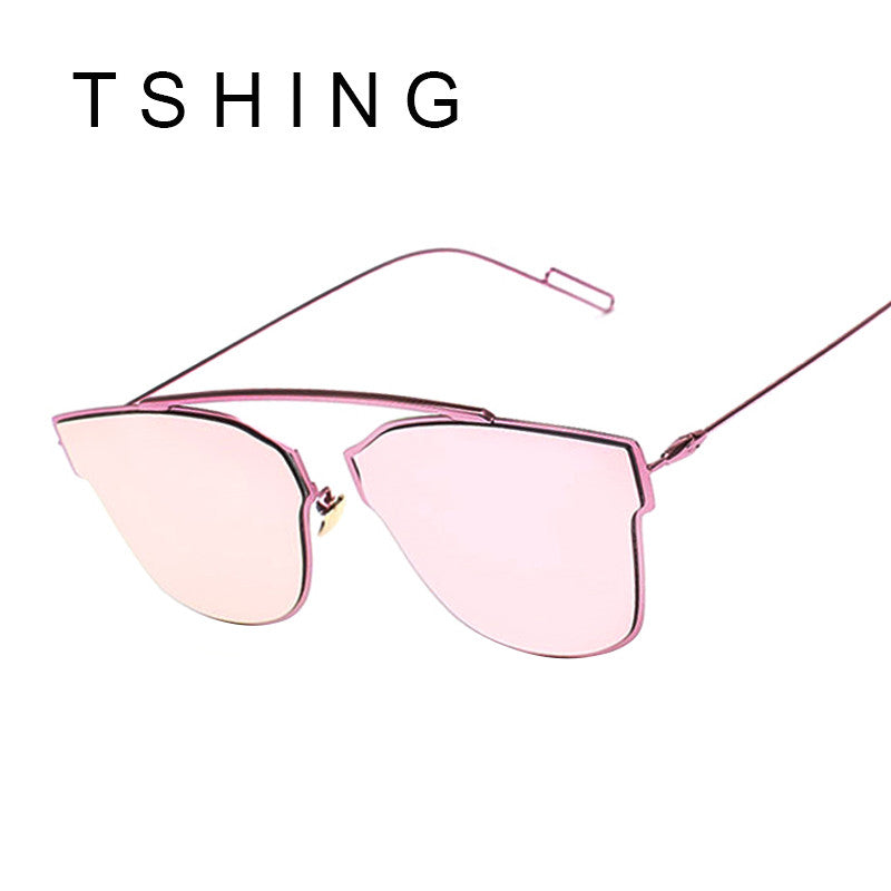 New Woman Brand Designer Cat Eye Sunglasses Fashion Rimless Women Cateye Metal Mirror Sunglasses Luxury Female