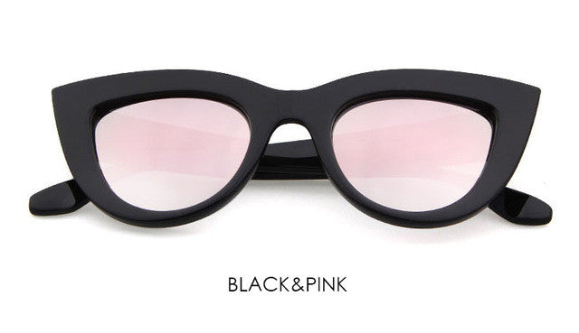 Retro Thick Frame Cat Eye Sunglasses Women Ladies Fashion Brand Designer Mirror Lens Cateye Sun Glasses For Female
