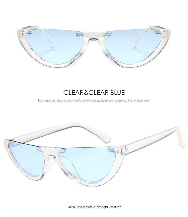 Vintage Small Half Frame Cat Eye Sunglasses Women Fashion Designer Colorful Transparent Sun Glasses For Female UV400