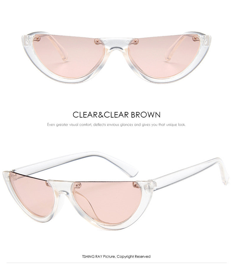 Vintage Small Half Frame Cat Eye Sunglasses Women Fashion Designer Colorful Transparent Sun Glasses For Female UV400