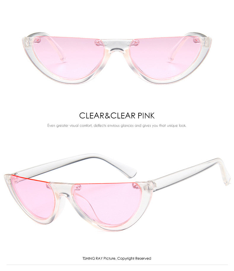 Vintage Small Half Frame Cat Eye Sunglasses Women Fashion Designer Colorful Transparent Sun Glasses For Female UV400